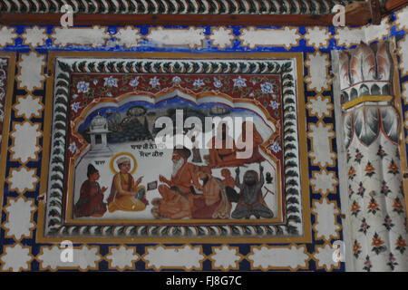 Il Guru Nanak vecchi dipinti, tempio dorato, amritsar Punjab, India, Asia Foto Stock