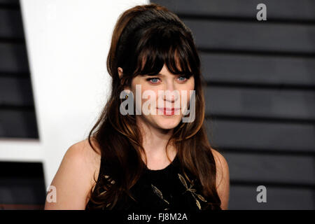 Zooey Deschanel frequentando il 2016 Vanity Fair Oscar Party Hosted By Graydon Carter a Wallis Annenberg Center for the Performing Arts nel febbraio 28, 2016 a Beverly Hills, la California. Foto Stock