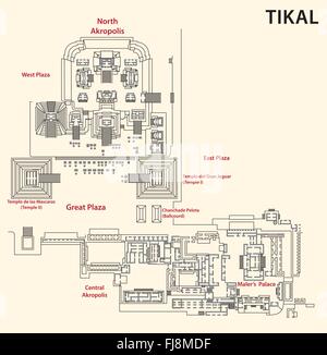 Mappa di Tikal, Guatemala Illustrazione Vettoriale