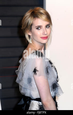 Beverly Hills, la California. 28 Feb, 2016. Emma Roberts frequentando il 2016 Vanity Fair Oscar Party Hosted By Graydon Carter a Wallis Annenberg Center for the Performing Arts nel febbraio 28, 2016 a Beverly Hills, la California. © dpa/Alamy Live News Foto Stock