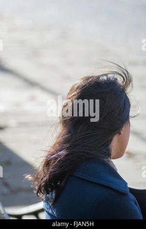 Vista posteriore di una giovane donna all'aperto Foto Stock