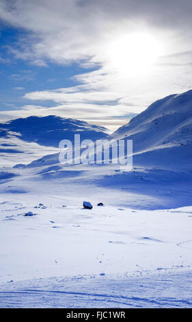 La vista su una coperta di neve Totten in montagna Hemsedal, Norvegia Foto Stock