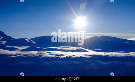 La vista su una coperta di neve Totten in montagna Hemsedal, Norvegia Foto Stock