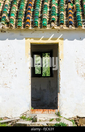 Vintage tradizionale andalusa di tegole del tetto e porta alla rovina. Andalusia, Spagna. Foto Stock