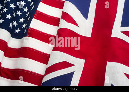 Bandiere DI STATI UNITI D'AMERICA E IL REGNO UNITO HANNO RESO DI COTONE CUCITA BUNTING Foto Stock