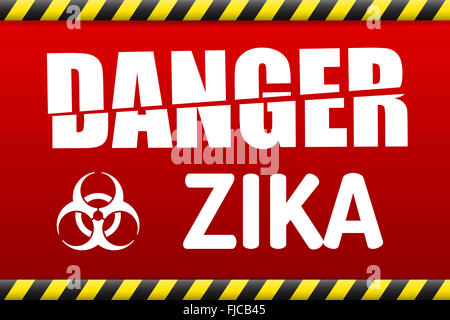 Zika virus segno di pericolo di riflettere e di ombra su sfondo bianco. Foto Stock