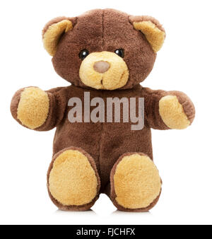 Bear toy isolato su uno sfondo bianco. Foto Stock
