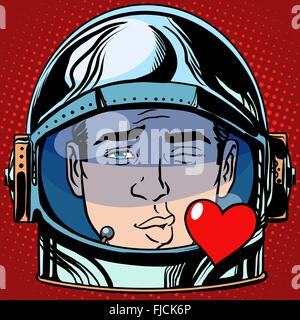 Emoticon bacio amore gli Emoji viso uomo astronauta retrò Illustrazione Vettoriale