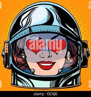Emoticon amore faccia Emoji donna astronauta retrò Illustrazione Vettoriale