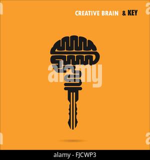 Cervello creativo segno con il simbolo della chiave. Chiave di successo.Concetto di idee di ispirazione, innovazione, invenzione, efficace pensare Illustrazione Vettoriale