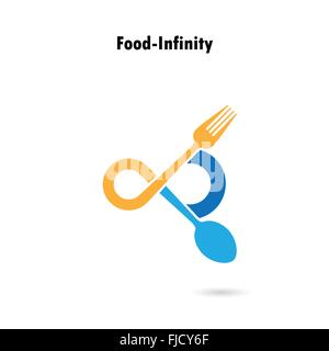 Il cibo e l'infinito icon.mangiare il concetto di tempo.Cucchiaio e forchetta sign.Può essere utilizzato per il layout, banner e web design. Illustrazione Vettoriale