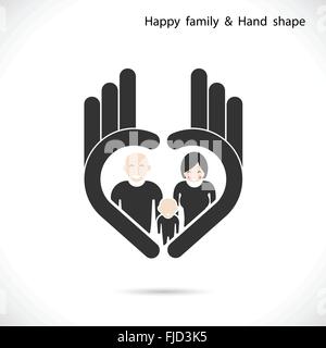 Icona della mano e happy family concept. Lato simbolo Ok icon.business Corporate logotipo creativo simbolo.illustrazione vettoriale Illustrazione Vettoriale