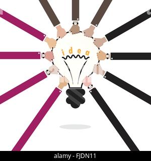 Business mani creative e la lampadina della luce di vettore astratto logo design sfondo.formazione aziendale o business logotipo creativo Illustrazione Vettoriale