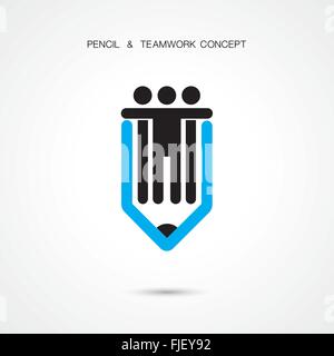 Matita creativi e persone astratta icona logo design template vettoriale. Aziendale Corporate logotipo creativo simbolo. Illustrazione Vettoriale