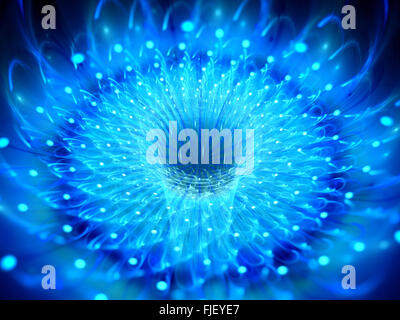 Blu brillante fiore frattale o magico wormhole, generato dal computer sfondo astratto Foto Stock