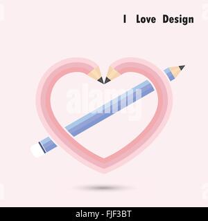 Matita forma di cuore con i love design concept. L'istruzione e la concezione di business. Illustrazione Vettoriale Illustrazione Vettoriale