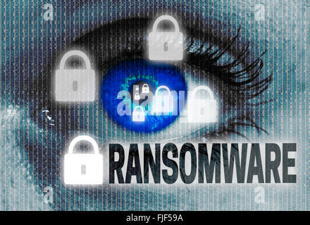 Ransomware occhio guarda al concetto del visualizzatore. Foto Stock