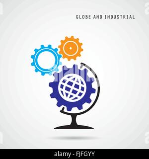 Ingranaggio Creative vettore astratto logo design e segno del globo. Aziendale Corporate industriale logotipo creativo simbolo. Illustrazione Vettoriale