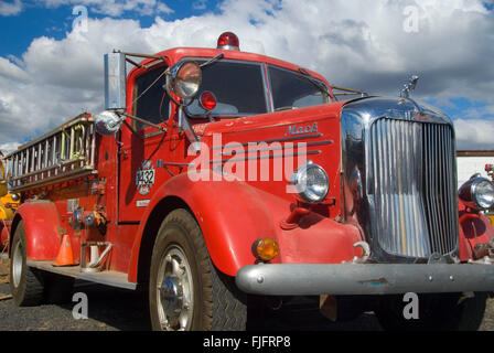 Mack camion dei pompieri, grande Oregon Steam-Up, antichi Powerland, Brooks, Oregon Foto Stock