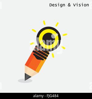 Matita creativa e lampadina della luce di design con il concetto di visione. Appartamento in stile design moderno concetto. Illustrazione Vettoriale Illustrazione Vettoriale