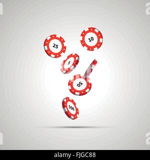 Red casino chips in aria su bianco Illustrazione Vettoriale