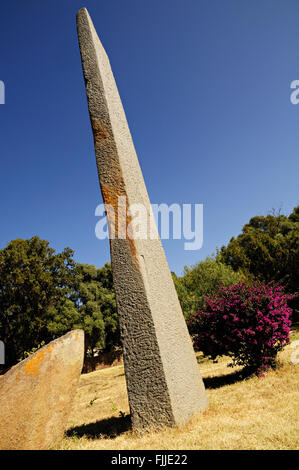 Stele Undercorated permanente al nord del parco di Stele di Axum (o Aksum), Tigray, Etiopia Foto Stock