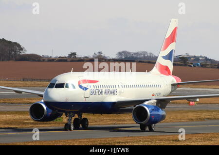 G-EUPK, un British Airways Airbus A319-131, taxi a Prestwick International Airport in Ayrshire. Foto Stock