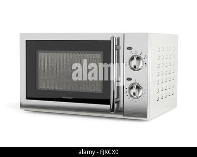 In acciaio inox nuovo moderno forno a microonde isolati su sfondo bianco Foto Stock