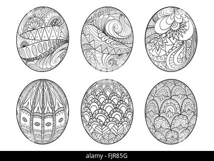 Zentangle uova di pasqua per libro da colorare per pazienti adulti Illustrazione Vettoriale