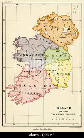 Mappa di Irlanda appena prima invasione inglese in 1588 Foto Stock