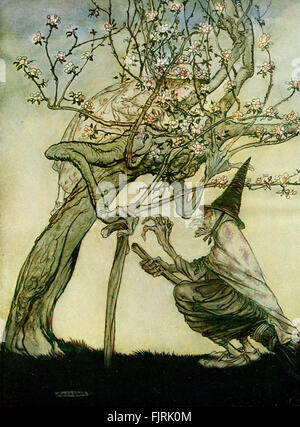 Le due sorelle, inglese fiaba. Il melo nasconde la ragazza della strega. La didascalia recita: "l'albero della mia! O albero della mia! Hai visto il mio naughty little maid' illustrazione di Arthur Rackham (1867 - 1939) Foto Stock