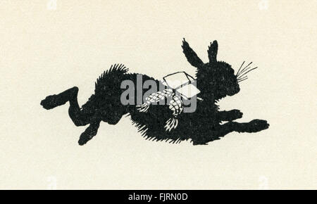 I saggi di Gotham, inglese fiaba. Di invio di affitto - mediante legatura attorno al collo di una lepre. Silhouette. Illustrazione di Arthur Rackham (1867 - 1939) Foto Stock