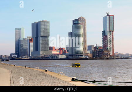 Iconico Rotterdam. Maastoren (Deloitte HQ), De Rotterdam, World Port center & Montevideo grattacieli + Hotel New York Foto Stock