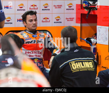 Doha in Qatar. 3 Marzo, 2016. Dani Pedrosa durante il secondo giorno della finale di test pre-stagione per il 2016 FIM del Campionato del Mondo di MotoGP a Losail International Credit: Tom Morgan/Alamy Live News Foto Stock