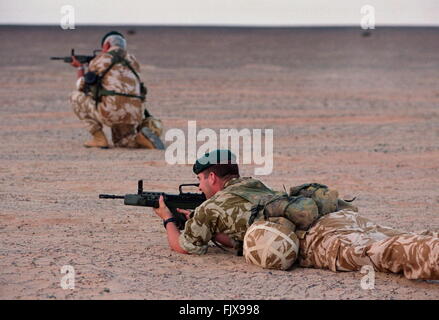 AJAXNETPHOTO. (OMA-5) 4 Ott 2001. OMAN. BRITISH Royal Marine Commando da 3 CDO.brigata armata con luce armi di assalto di formazione nel duro ambiente dell'OMAN DESERTO PER ESERCITARE SAIF SAREEA che si terrà più avanti nel corso di questo mese. Foto:JONATHAN EASTLAND/AJAX. REF:CD/SS/SH5-4 Foto Stock