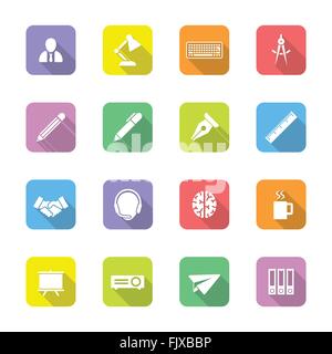 [EPS10] piatte colorate icon set 8 sul rettangolo con angoli arrotondati con ombra per il web design, UI ed infografico e le applicazioni per dispositivi mobili Illustrazione Vettoriale