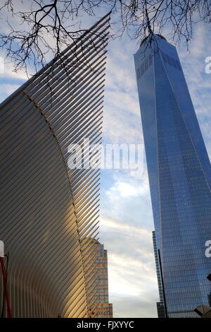 World Trade Center oculo e libertà Tower, New York City, NY, STATI UNITI D'AMERICA Foto Stock