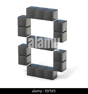 8 bit font. Il numero 8. 3D render illustrazione isolati su sfondo bianco Foto Stock