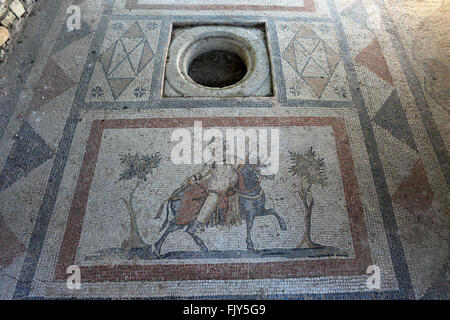 Mosaico in Western Scavi di acropoli antica palestra ellenistica, Xisto, la città di Kos, isola di Kos, DODECANNESO Foto Stock