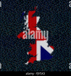 Mappa del Regno Unito bandiera sul codice esadecimale illustrazione Foto Stock