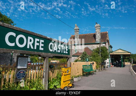 Corfe Castle stazione ferroviaria sulla Norton-linea a Swanage Foto Stock