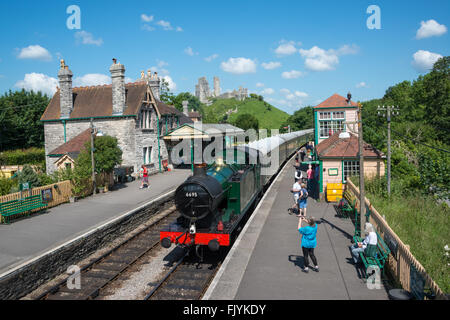 Corfe Castle stazione ferroviaria sulla Norton-linea a Swanage Foto Stock