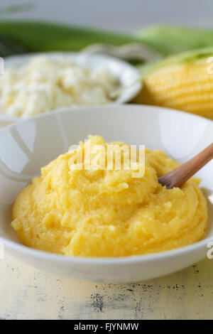 Piatto di polenta, tipico del nord Italia ricetta. Foto Stock