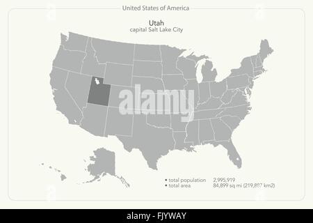 Stati Uniti d'America isolata e mappa dello stato dello Utah territorio. vettore politico USA mappa geografica modello di pagina di intestazione Illustrazione Vettoriale