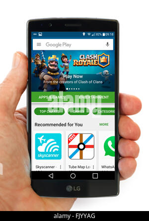 Il Google Play Store su un LG G4 5,5 pollici per smartphone Android Foto Stock