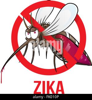 Zika zanzara cartoon isolato su bianco Illustrazione Vettoriale