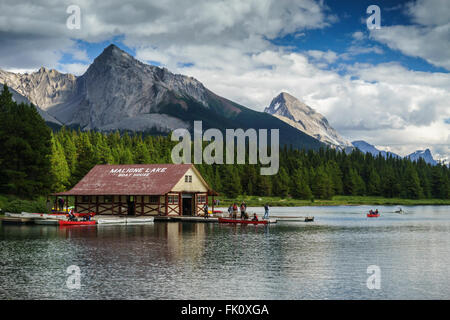 Il Lago Maligne, Jasper National Park, Alberta, Canada Foto Stock