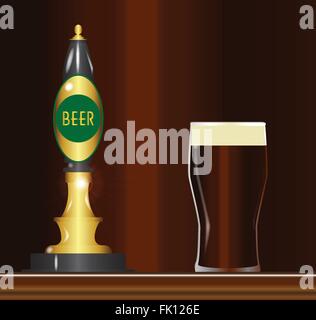 Un tradizionale e tipica birra pompe con segno di birra e un pieno di vetro ping Illustrazione Vettoriale