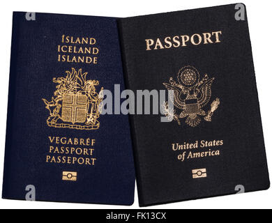 Islanda e passaporto americano Foto Stock