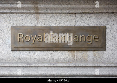 Royal Exchange firmare la placca nella città di Londra Foto Stock